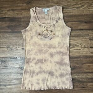 Vintage Y2K Suzie Tank Top Tan Tie Dye Crown Rhinestone McBling‎ 2000s Bratz L